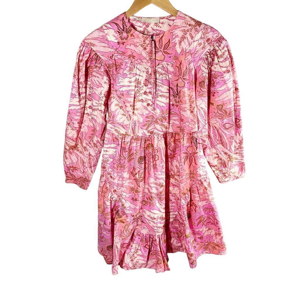 Ulla Johnson Leiko Ruffled Tiered Floral Print Poplin Mini Dress Camellia Size 0